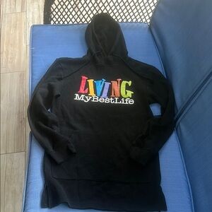 Black Hoodie with Colorful 'Living My Best Life' Print